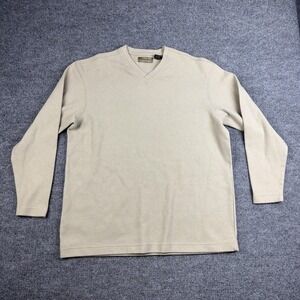 Axist Sweater Mens Large Beige V Neck Waffle Knit Pullover Long Sleeve Casual‎